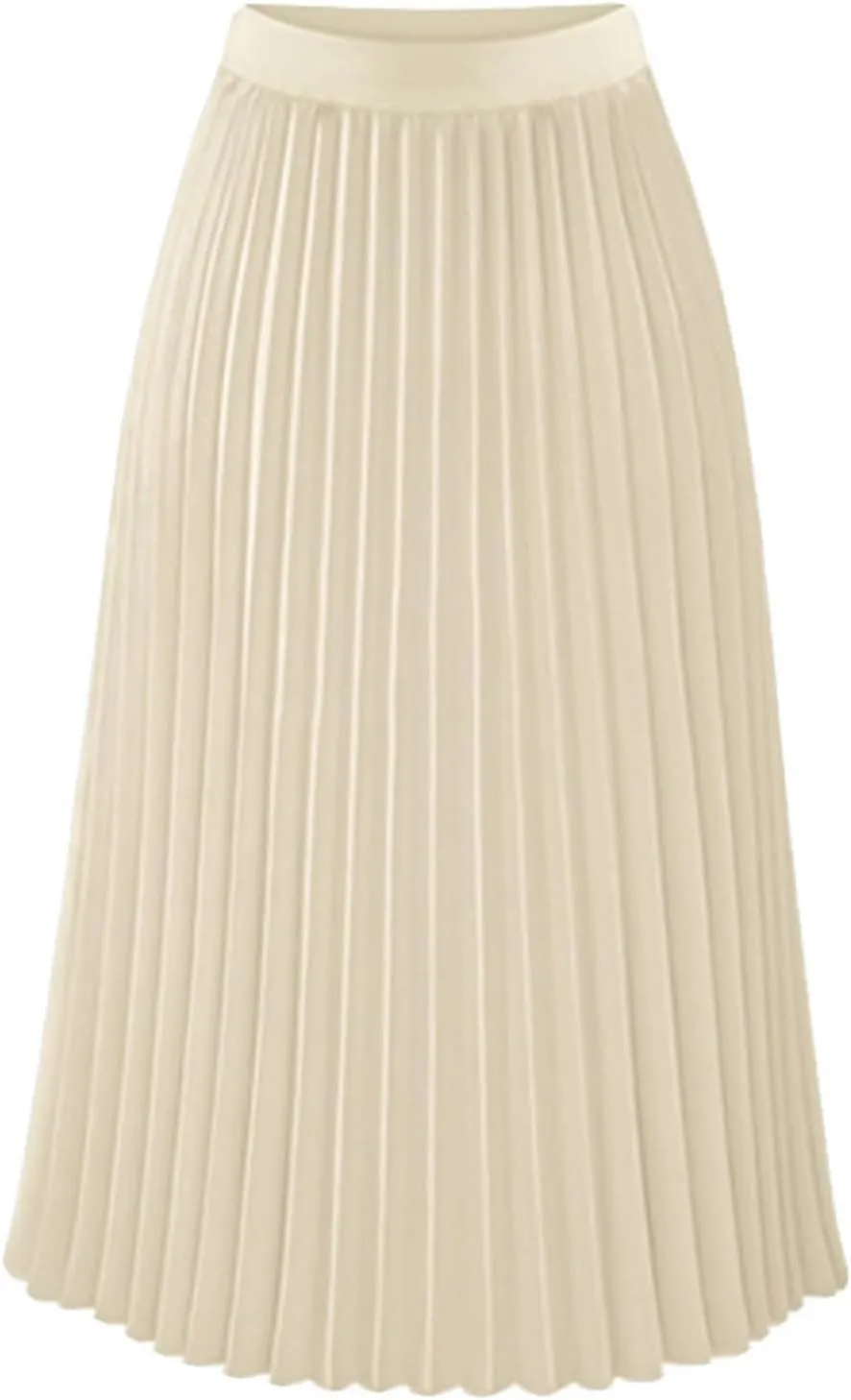 Womens Pleated Midi Skirt High Waist Swing Boho Pleated Skirt Casual Chiffon Elastic A-line Long Skirts