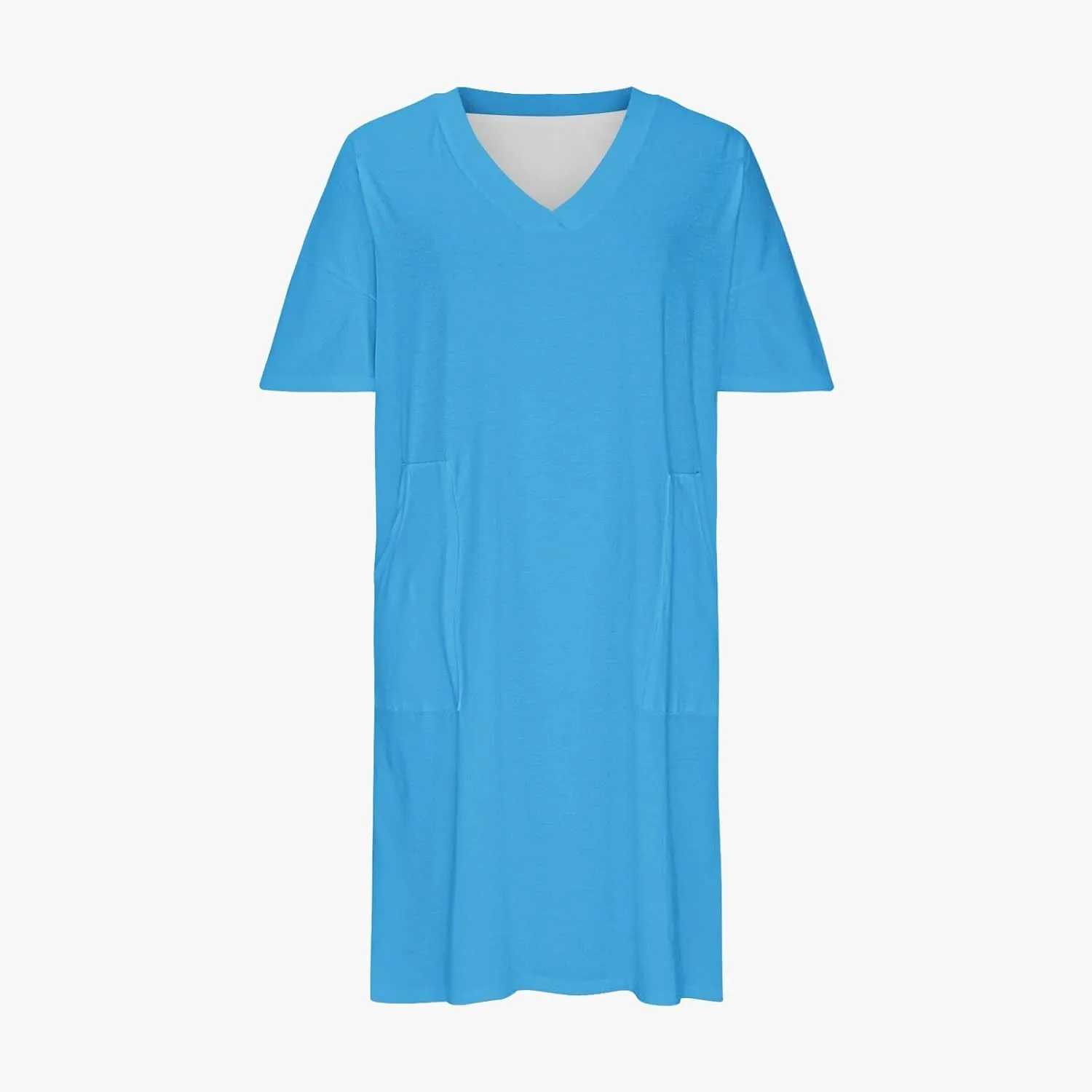 Women's Plus Size Casual Midi Dresses Short Sleeve Solid Color V Neck Summer T Shirt Dress with Pockets