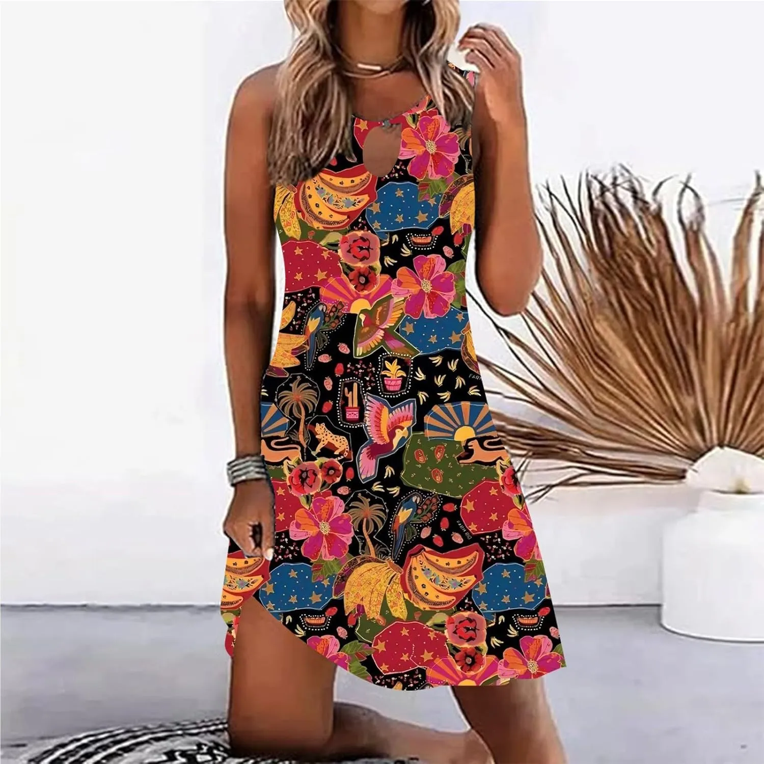 Womens Shirt Dress Sleeveless Tank Short Dresses Loose Flowy Stripe Sundress Summer Casual Beach Vacation Outfits