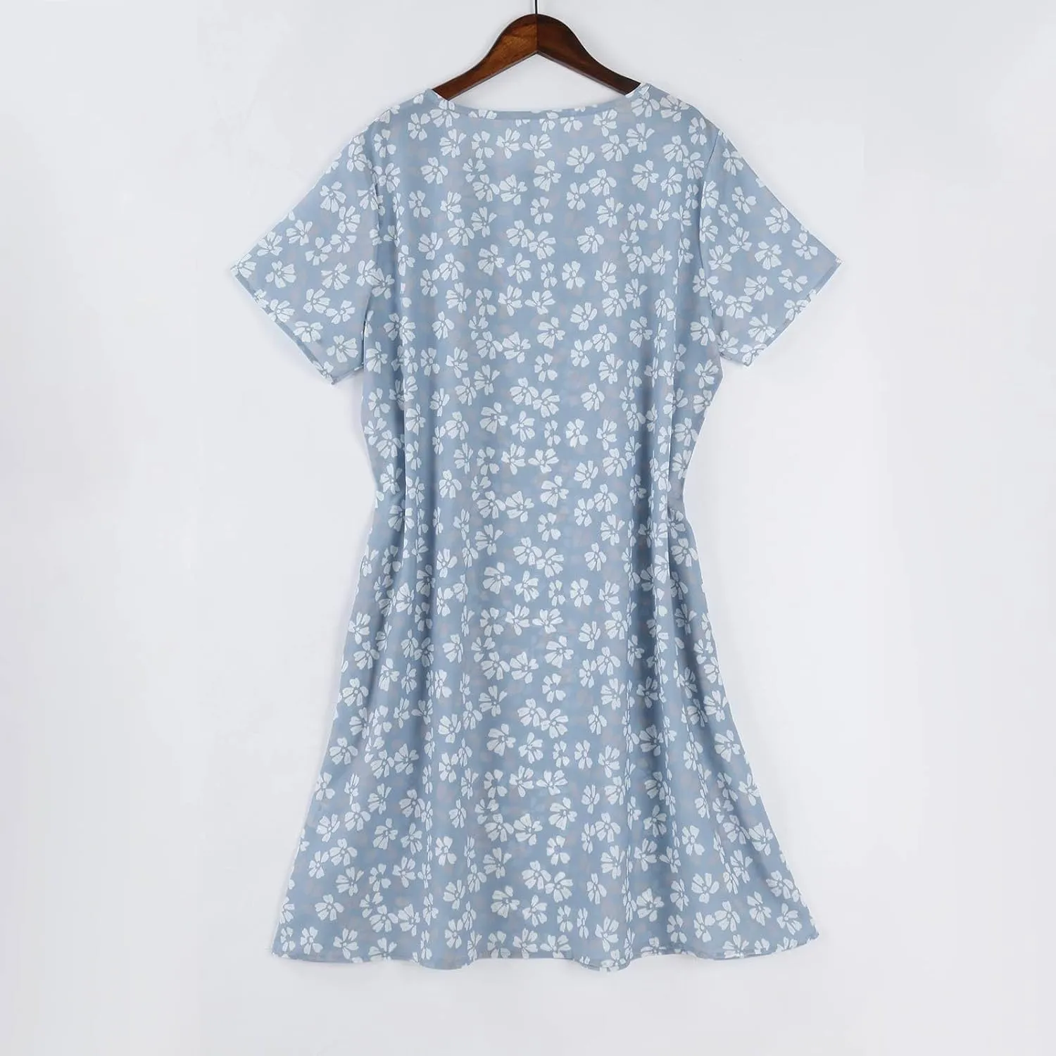 Women's Short Sleeve Summer Sundress with Pockets, Casual Loose Fit Floral Round Neck Knee Length Beach Dress