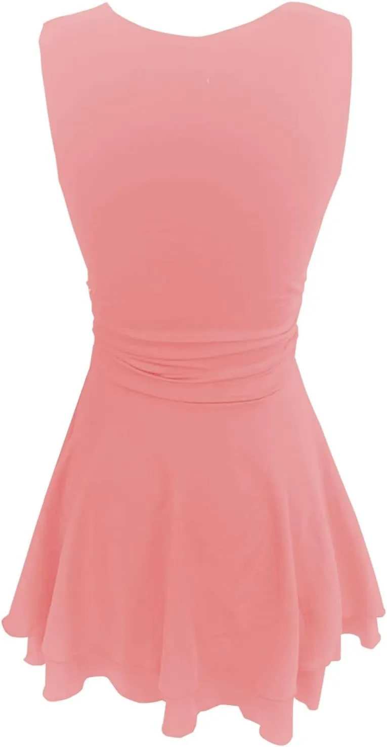 Women's Square Neck Ruffle Hem Mini Dress Ruched Waist Flowy Loose Relaxed Fit Short Trendy Comfy Soft Party Dresses