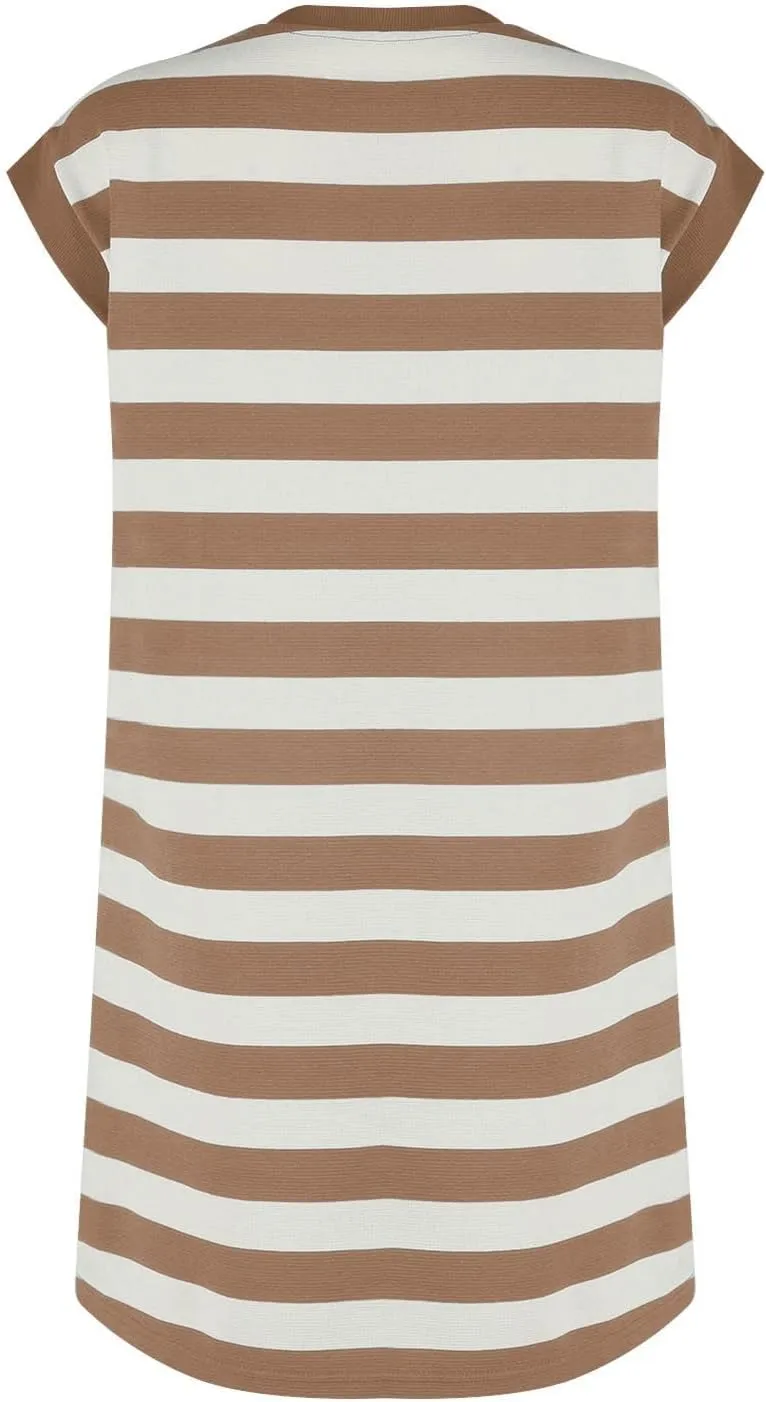 Womens Striped Summer Dresses 2024 Crewneck Patchwork Casual Loose Color Block Tshirt Dress with Pockets