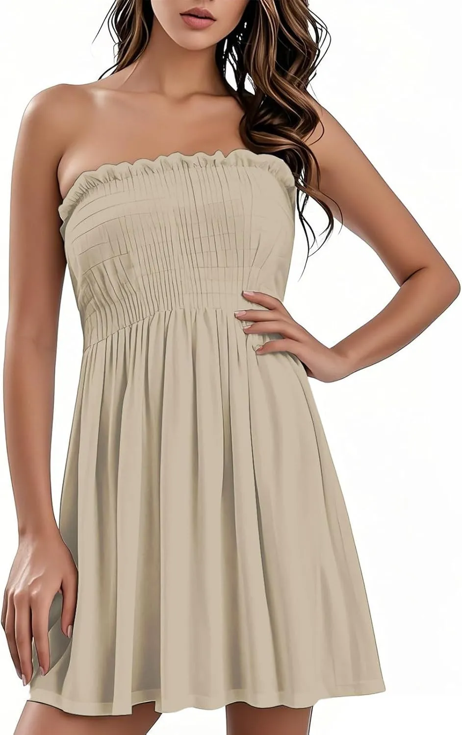 Womens Summer Beach Dresses Strapless Tube Short Dress Fashionable Casual Mini Beach Cover Up Sundresses