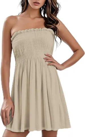 Womens Summer Beach Dresses Strapless Tube Short Dress Fashionable Casual Mini Beach Cover Up Sundresses