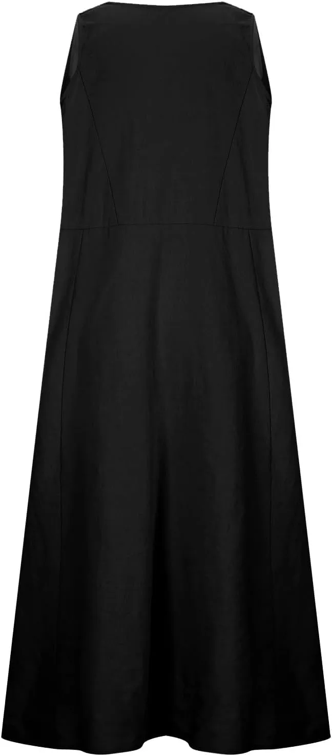 Womens Summer Cotton Linen Long Dress Loose Fit Sleeveless Flowy Dresses 2025 Plus Size Casual Dress with Pockets