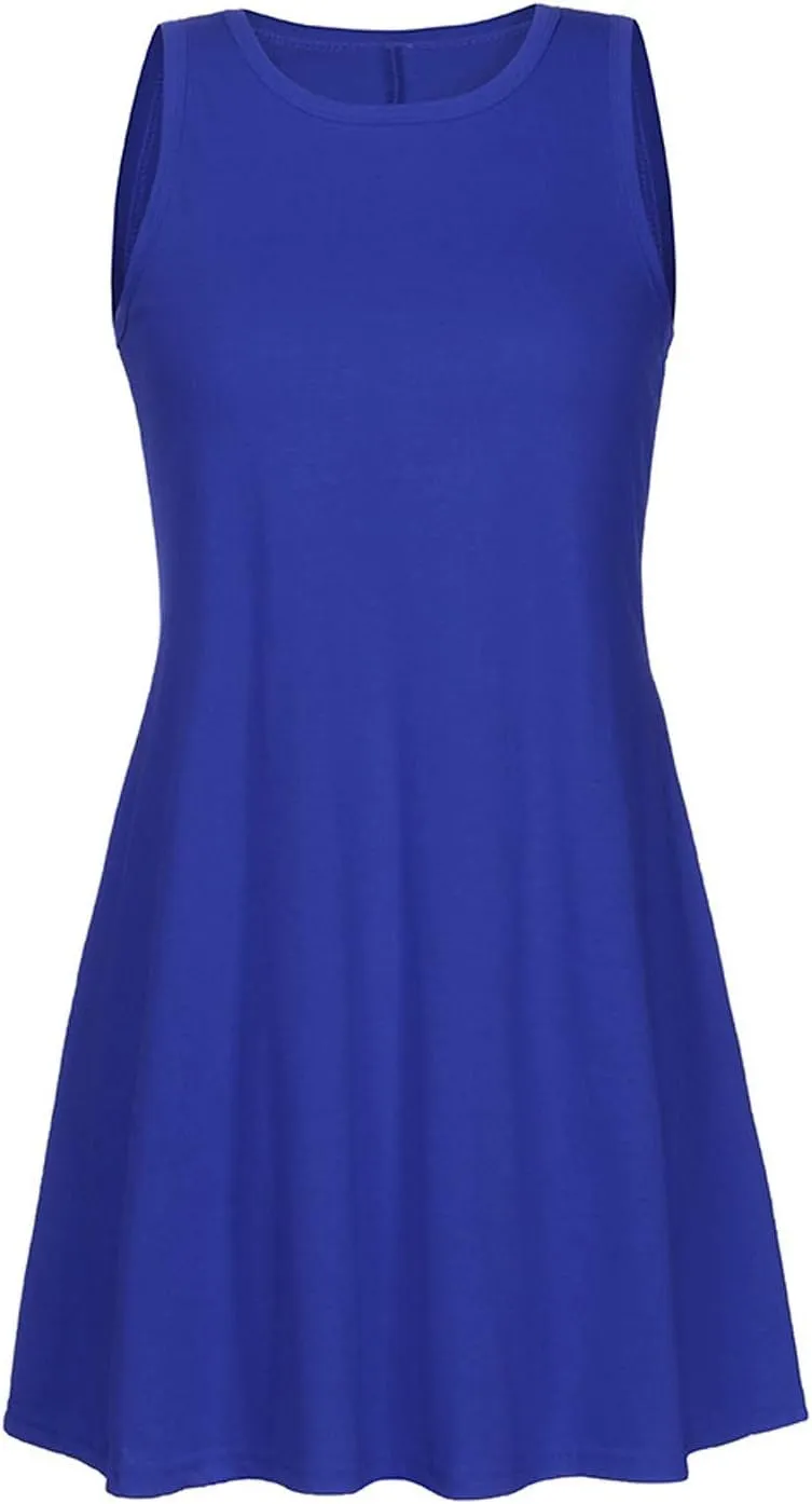 Womens Summer Dresses 2024 Casual Solid Color Sleeveless Sun Dresses Ladies Loose Fit Crewneck Swing Dress