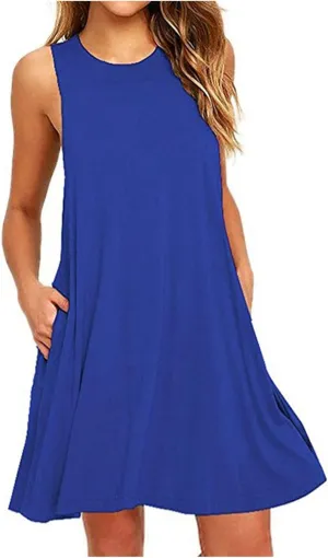 Womens Summer Dresses 2024 Casual Solid Color Sleeveless Sun Dresses Ladies Loose Fit Crewneck Swing Dress