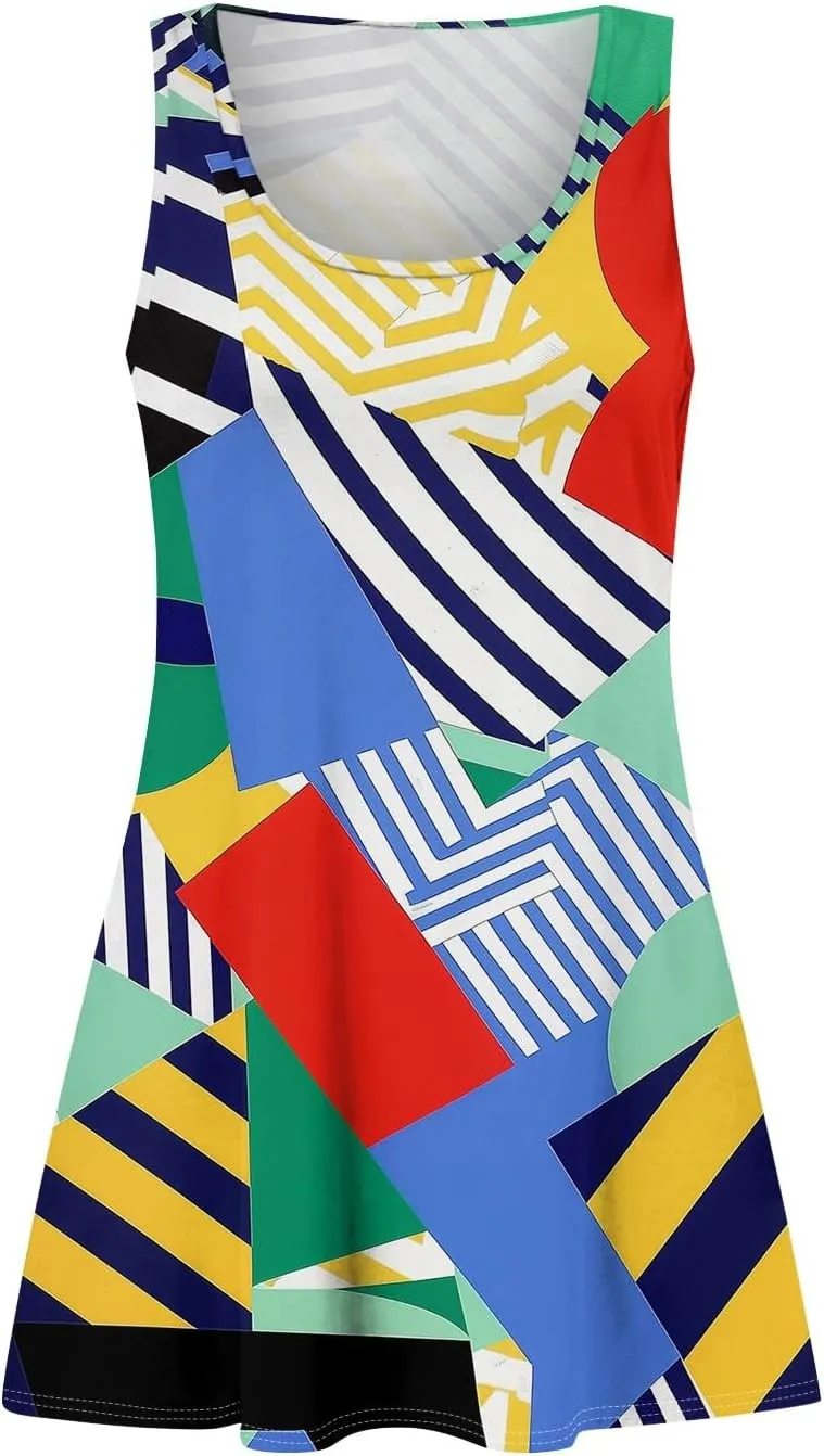 Womens Summer Dresses 2025 Casual Soft Loose U Neck Sleeveless Sundresses Boho Tank Dress Floral Dresses with Pockets