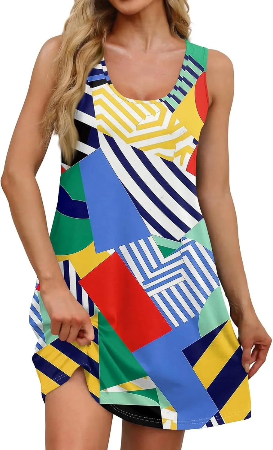 Womens Summer Dresses 2025 Casual Soft Loose U Neck Sleeveless Sundresses Boho Tank Dress Floral Dresses with Pockets