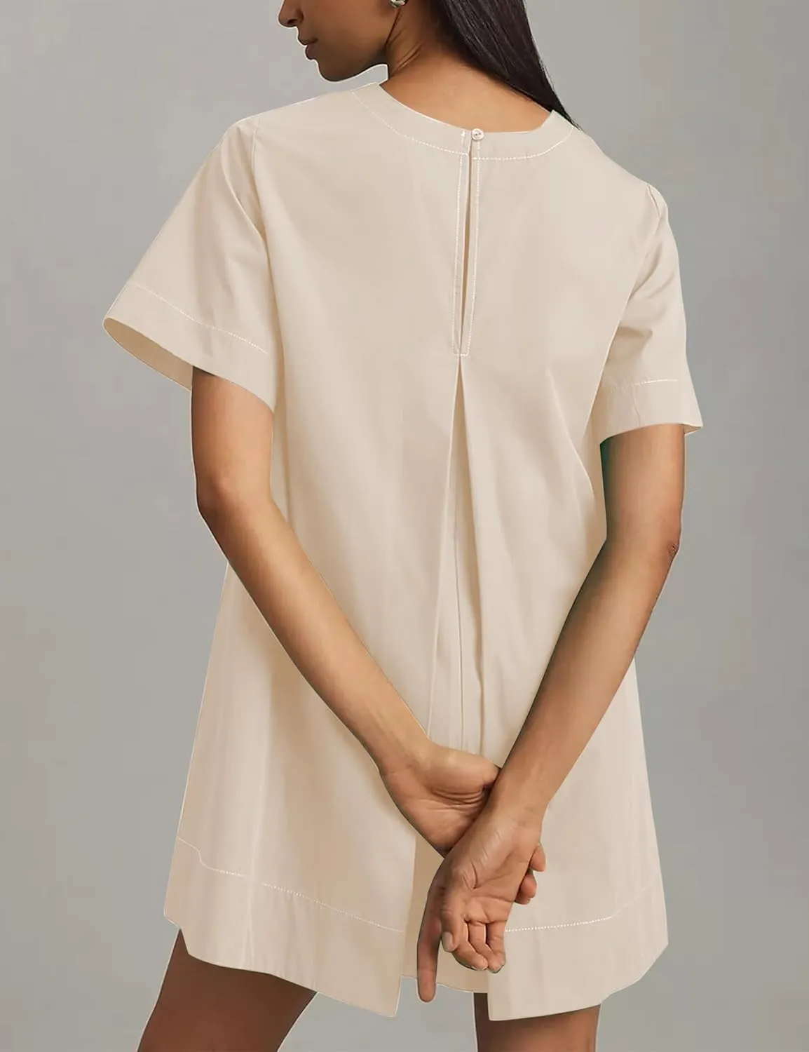 Women's Summer Short Sleeve Mini Dress Loose Fit Button Back Mini Dresses Slit Tunic Shirt Short Dress with Pockets