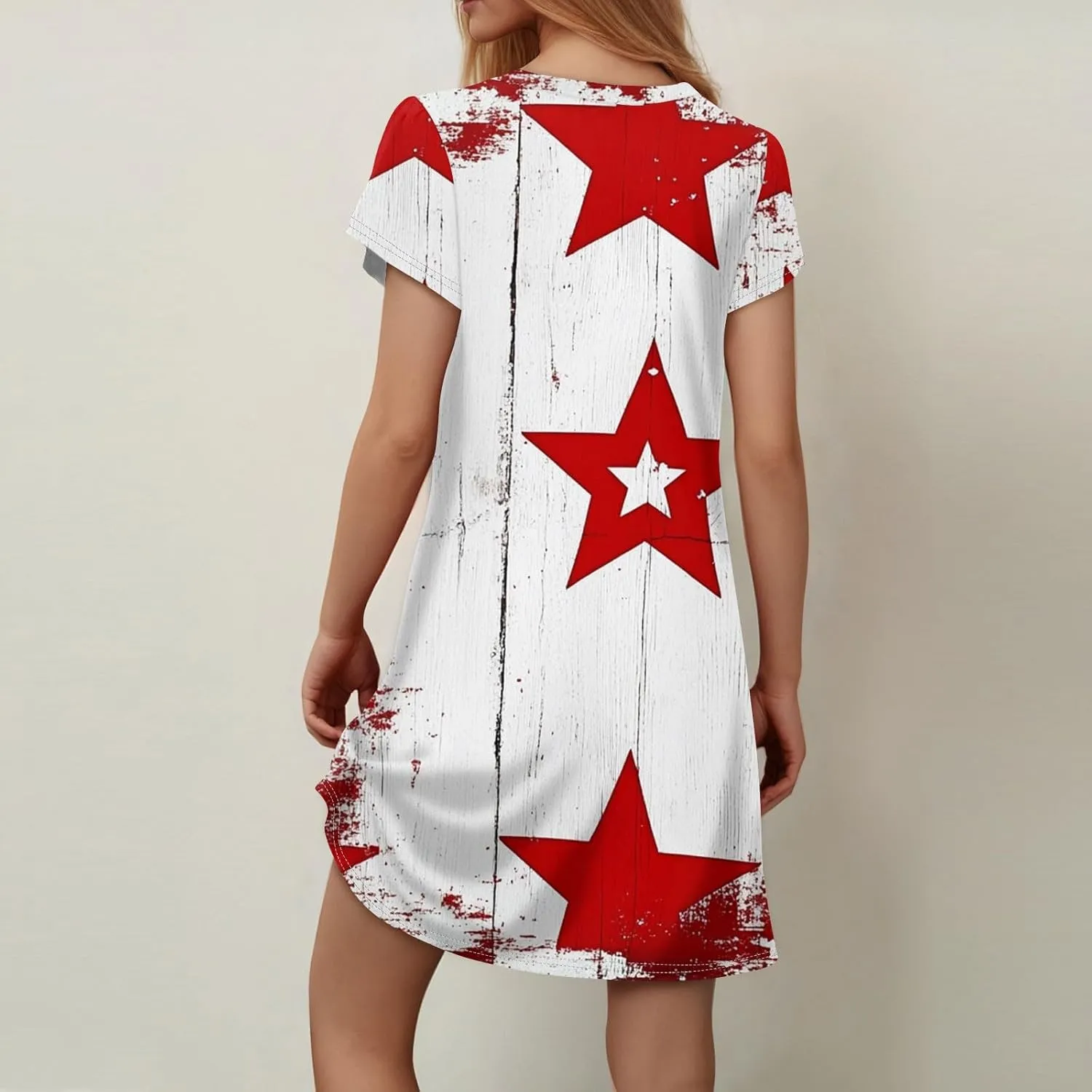 Women's Summer V Neck Short Sleeve Floral Beach Casual Loose Tshirt A Line Mini Sundresses, S-2XL