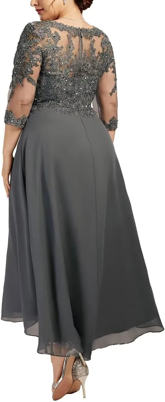 Women's Tea Length Mother of The Bride Dresses for Wedding 3/4 Sleeves Lace Formal Evening Prom Gowns