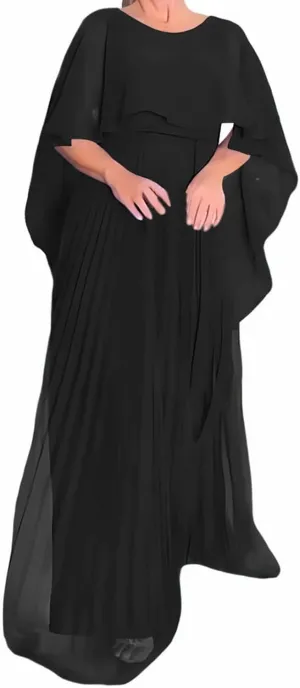 Women's Temperament Solid Color Shawl Evening Dress High Waisted Chiffon Coral Gowns Formal Dress Wedding Guest