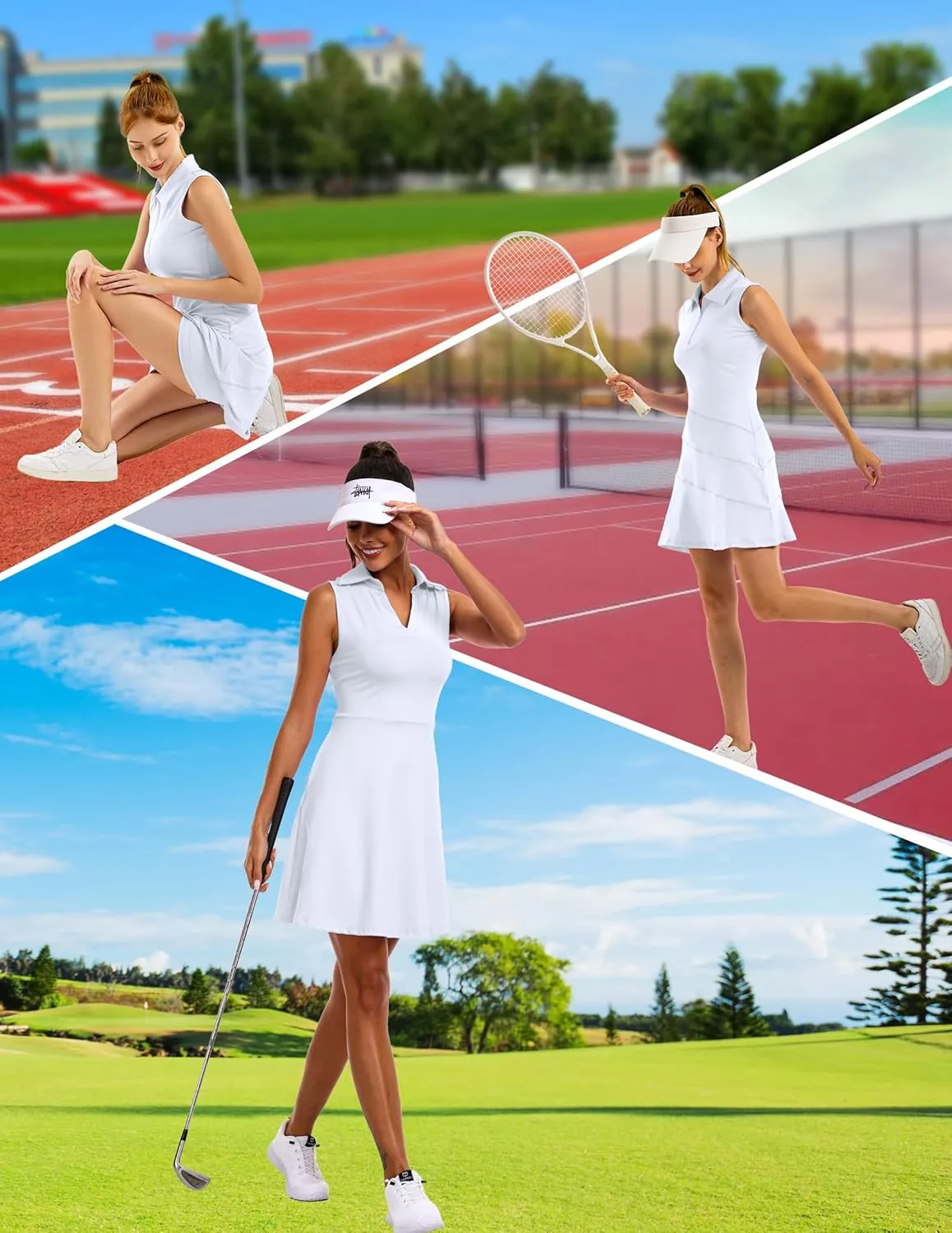 Women's Tennis Golf Dresses Zipper V-Neck Sport Activewear with Shorts and Pocket Workout Athletic