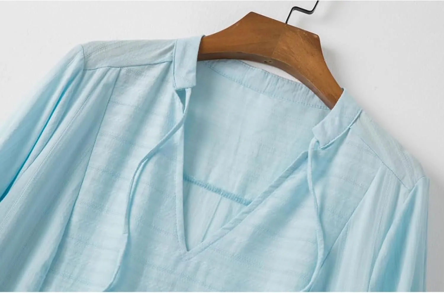 Womens V Neck Cotton Linen Summer Casual Loose Shirts Tunic 3/4 Sleeve Smock Dresses Beach Vacation Dress with Pocket