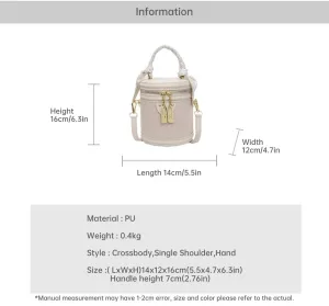 Woven Cylinder Crossbody Handbag with Scarf Handle, Rhombic-shaped Grid Bucket Single-shoulder Bag Gold Zipper