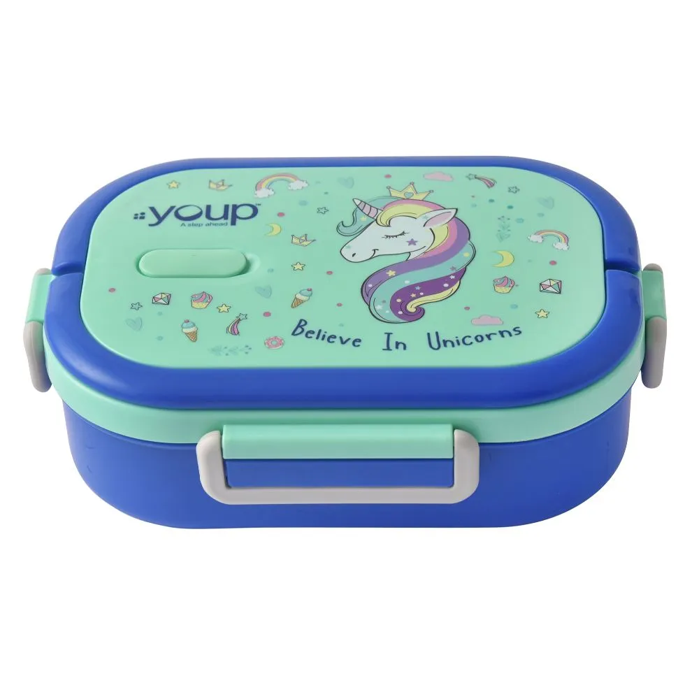 Youp Stainless Steel Blue Color Unicorn Theme Kids Lunch Box Carry - 700 Ml